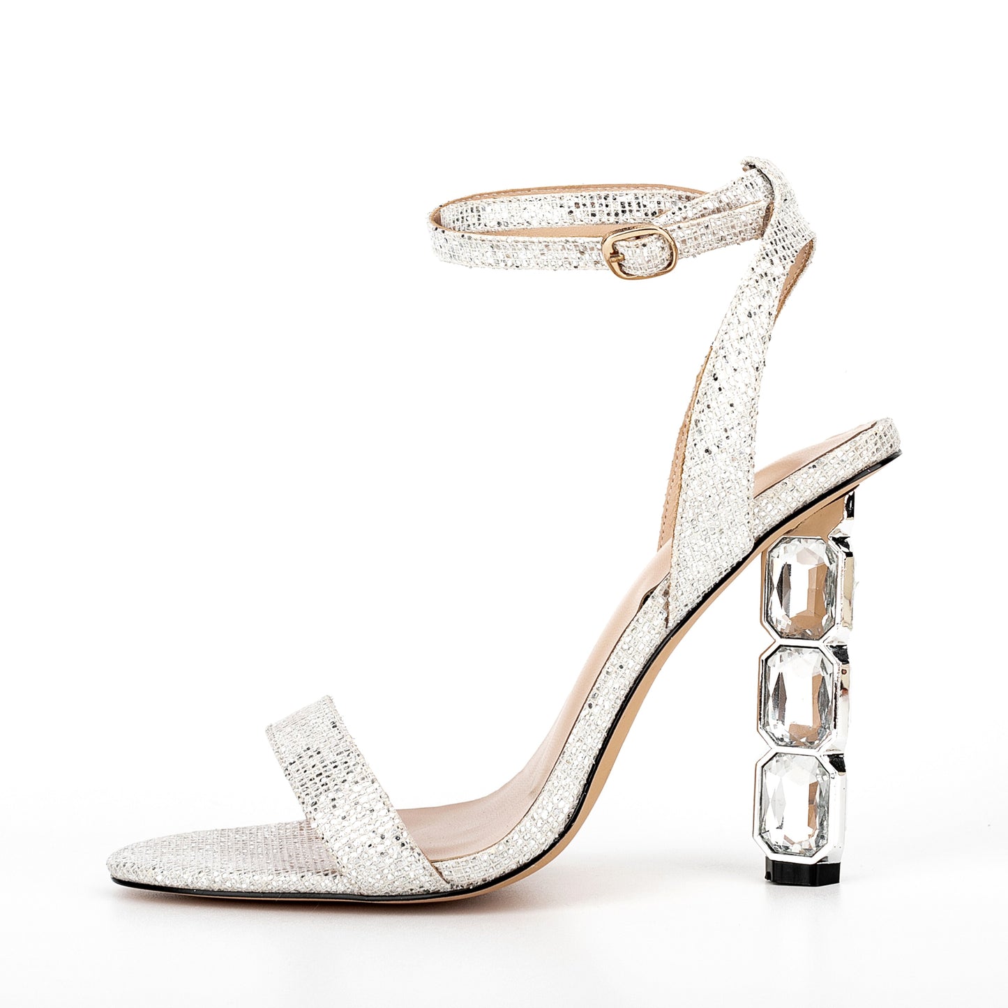 Crystal Buckle Chunky-Heel Sandal