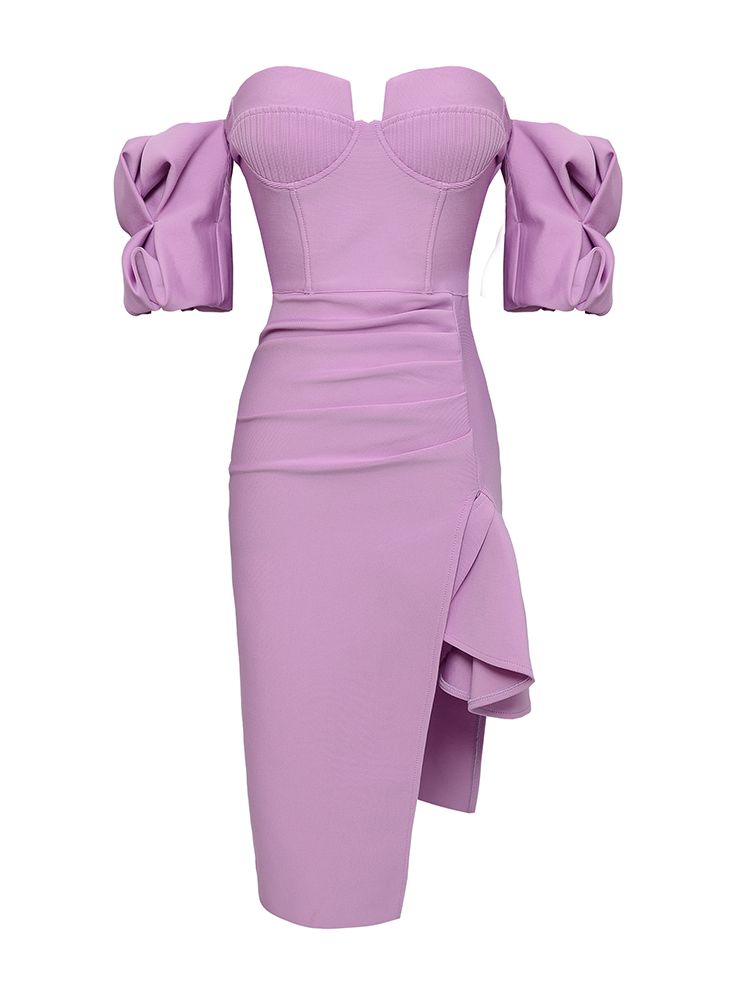 Off-Shoulder Ruffle Slit Bandage Dress