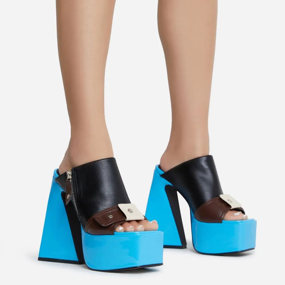 Colorblock Platform Square-Toe Heel
