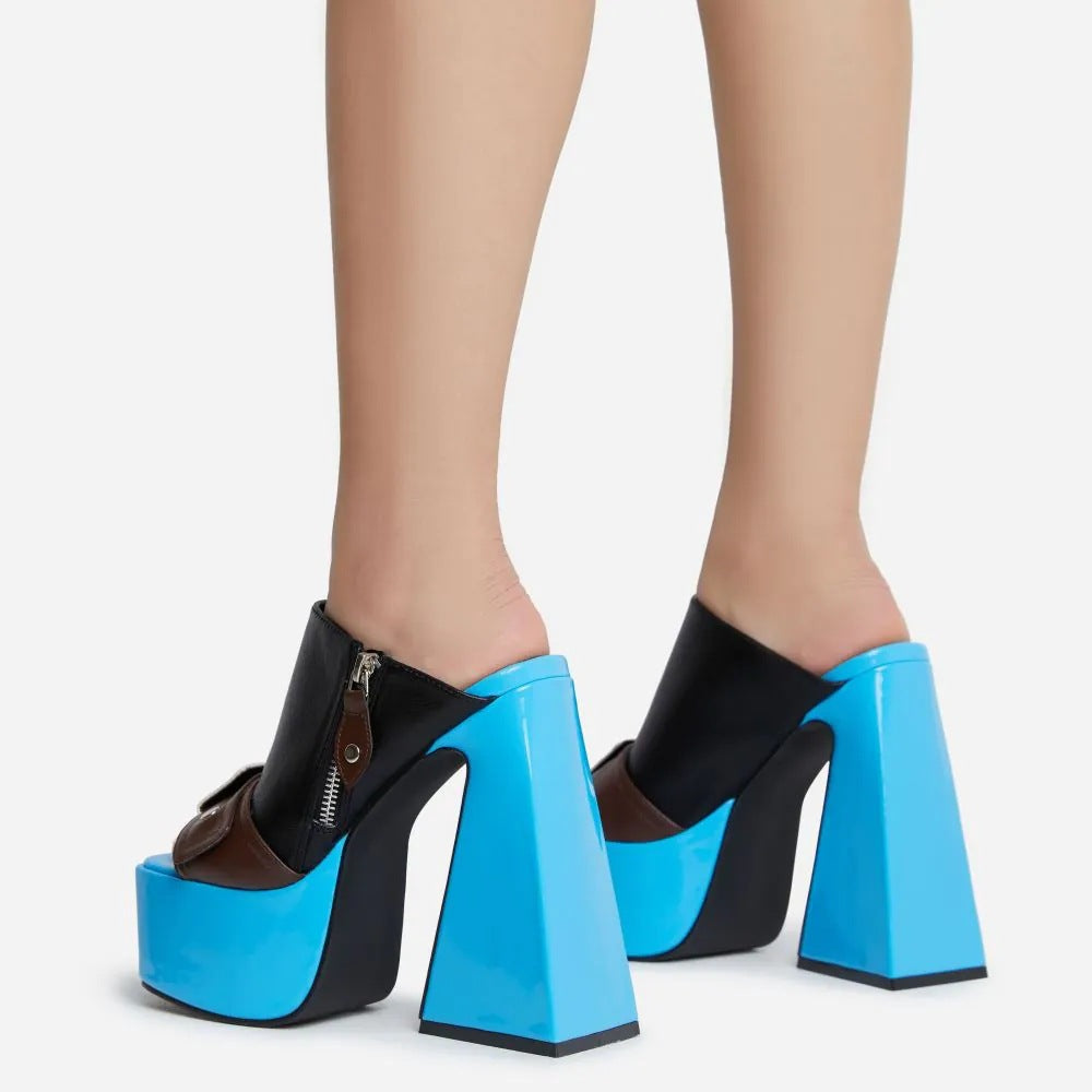 Colorblock Platform Square-Toe Heel