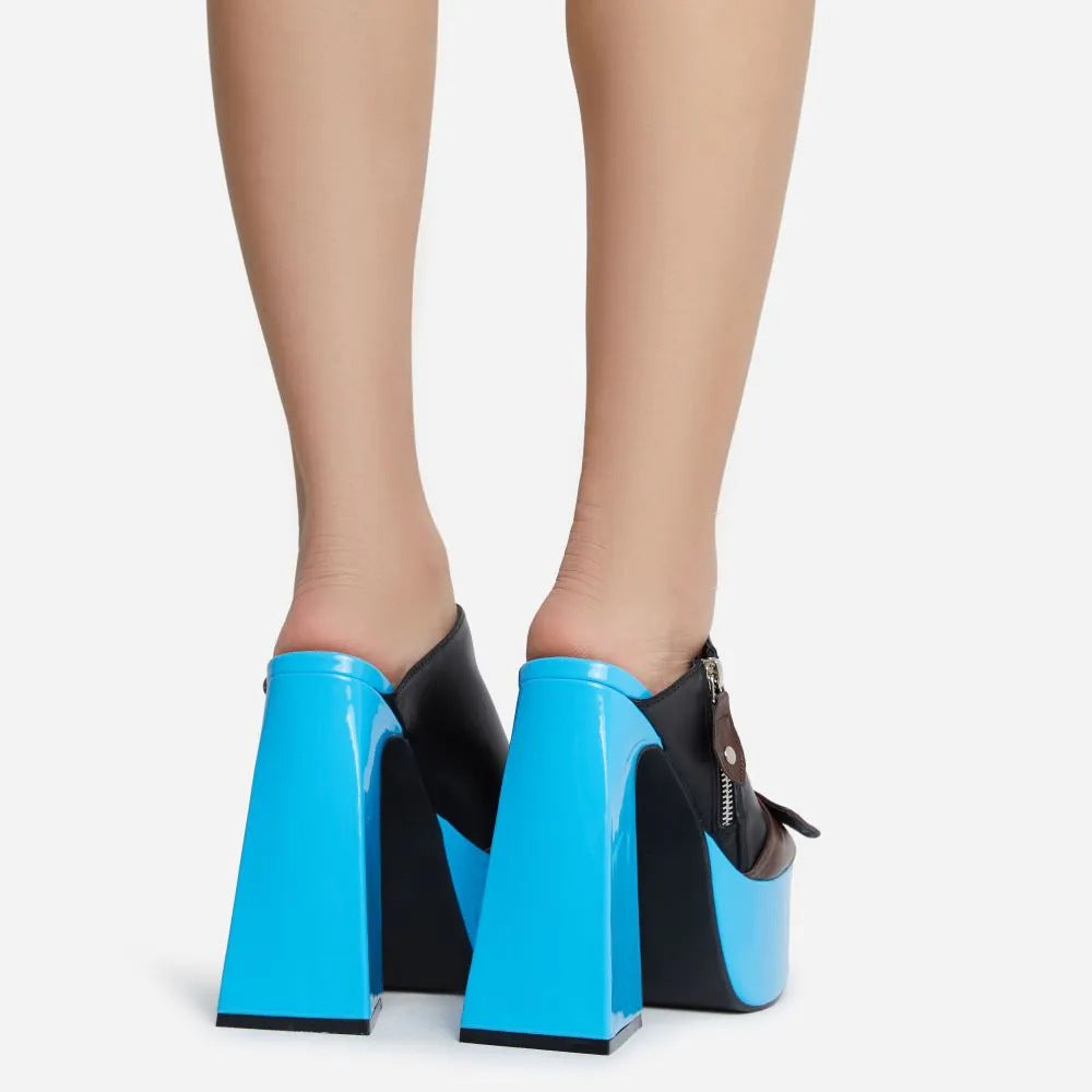 Colorblock Platform Square-Toe Heel