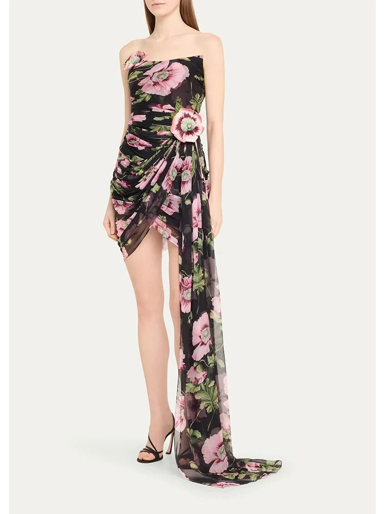 Bloom Floral Embroidered Mesh Mini Dress