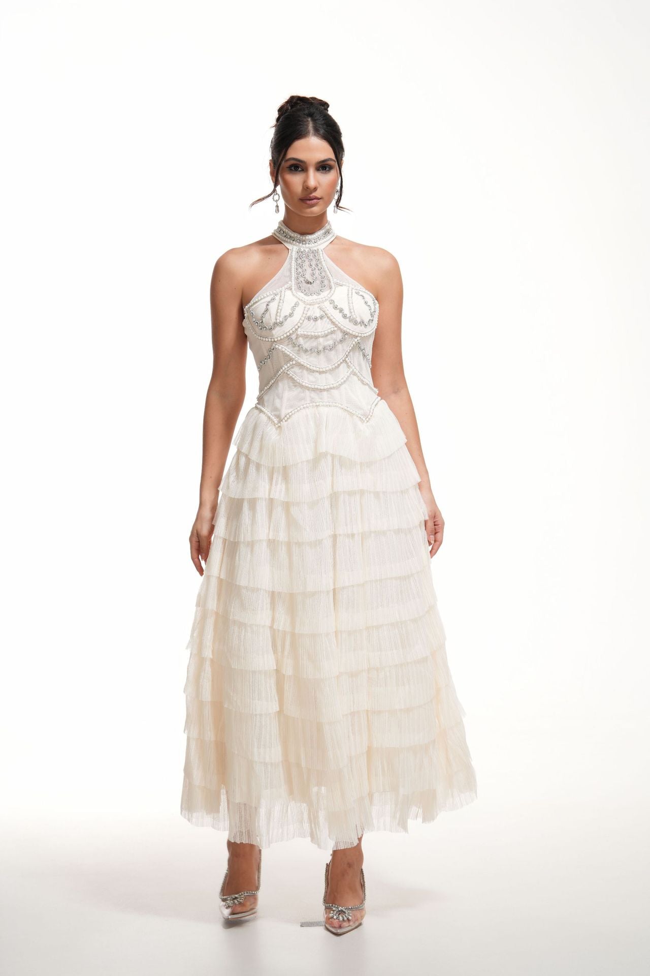 Chandelier Beaded Halter Gown
