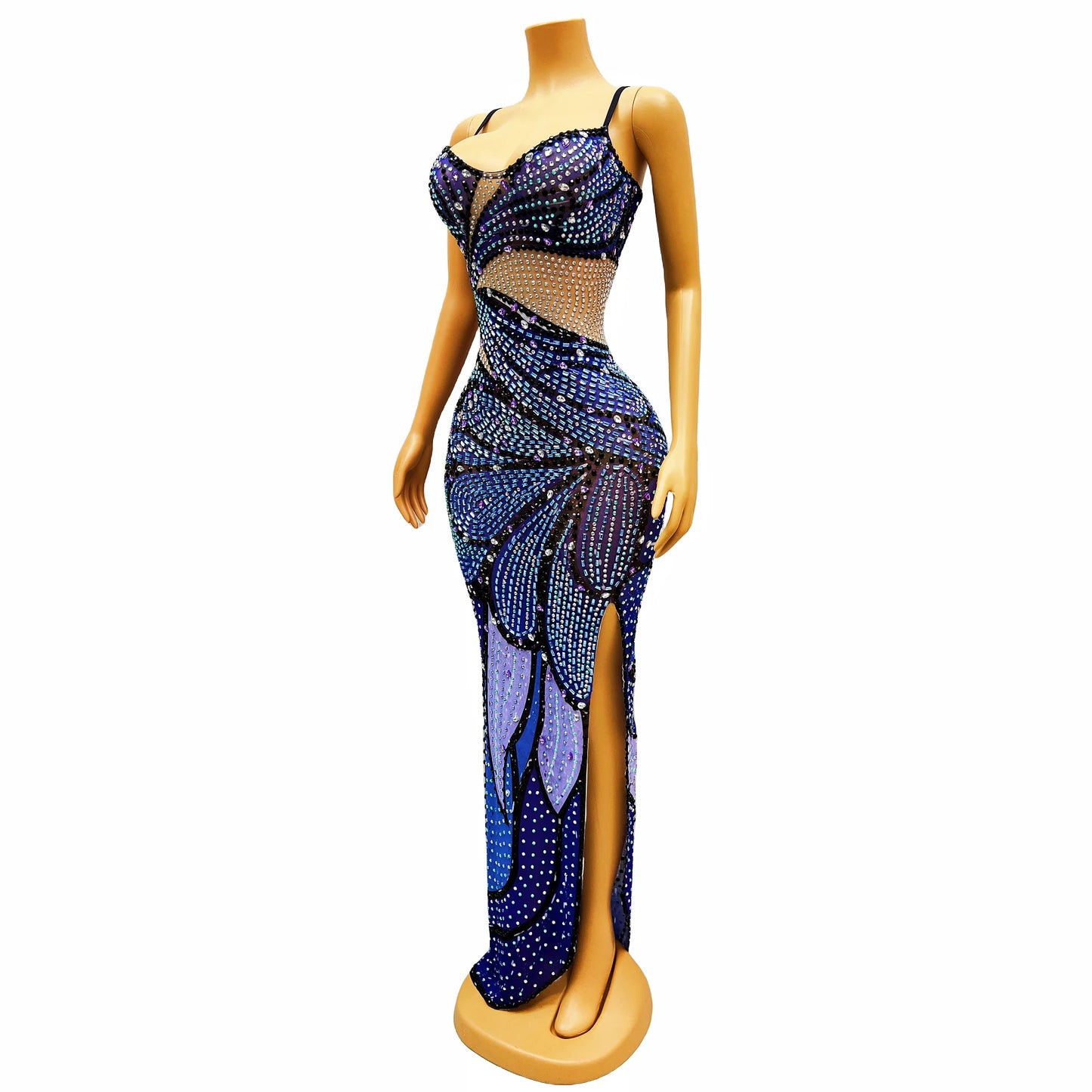 Diamond Veil Asymmetrical Slit Dress