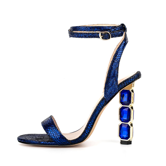 Crystal Buckle Chunky-Heel Sandal