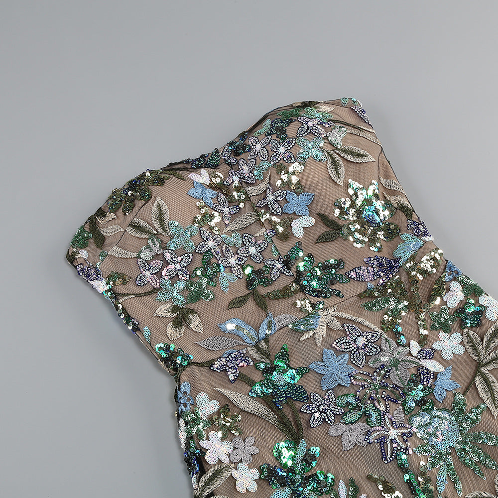 Celestia Bleu Embroidered Tube Gown