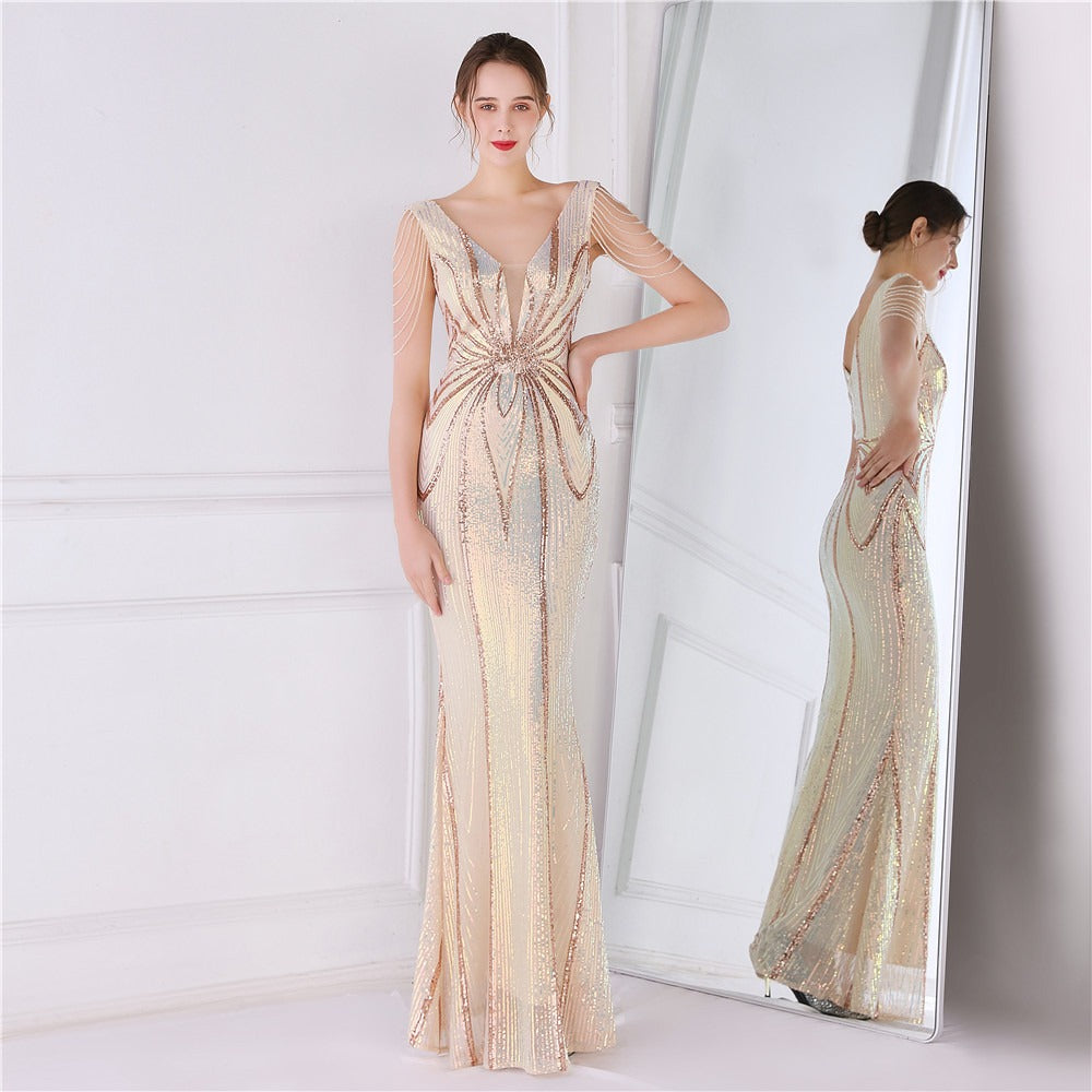 Artisan Beaded Sequin Mermaid Gown