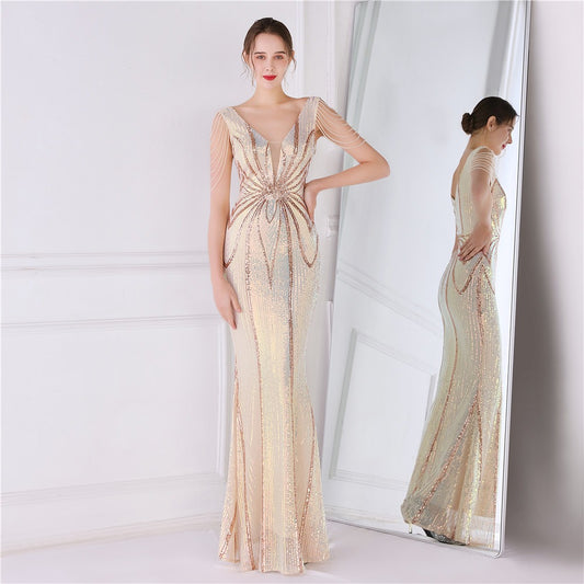 Artisan Beaded Sequin Mermaid Gown