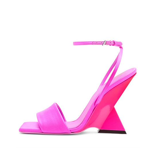 Buckled Square-Toe Block Heel Sandal