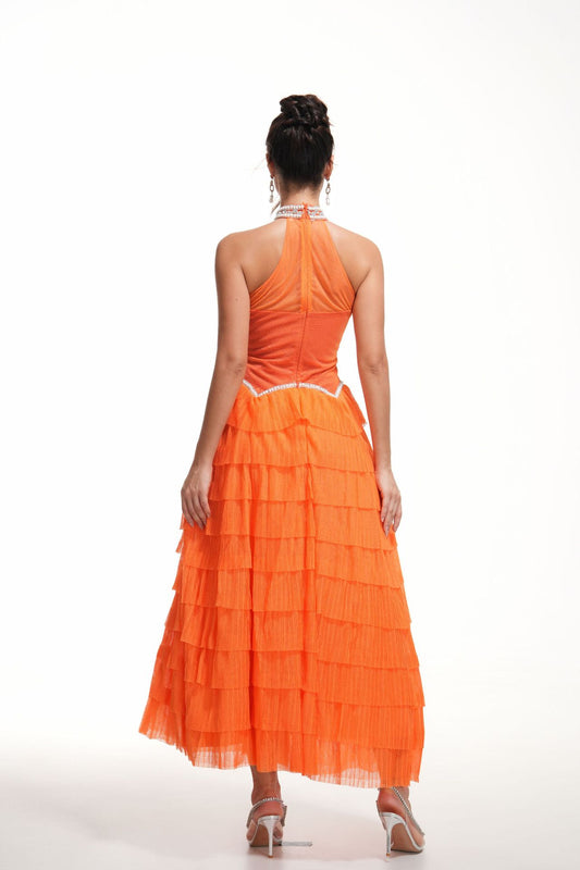 Chandelier Beaded Halter Gown