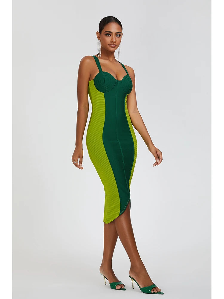 Emerald Two-Tone Bandage Runway Dress