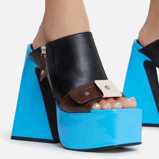 Colorblock Platform Square-Toe Heel