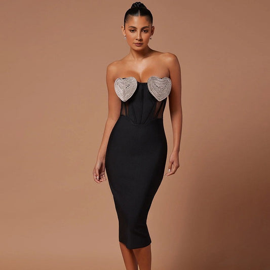 Black Diamond Heart Couture Bandage Dress
