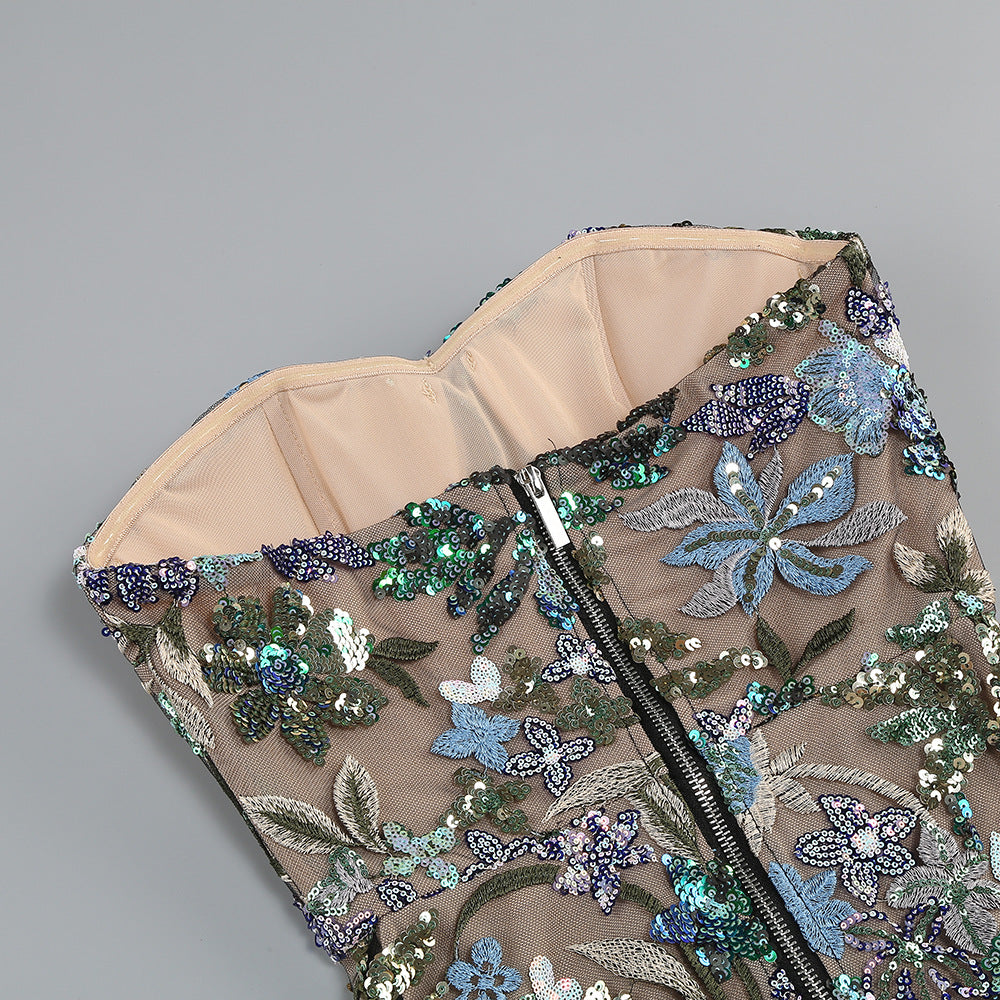 Celestia Bleu Embroidered Tube Gown