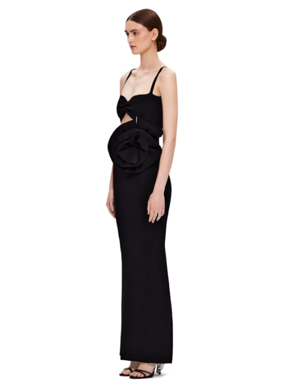 Noir Bloom Backless Bandage Dress