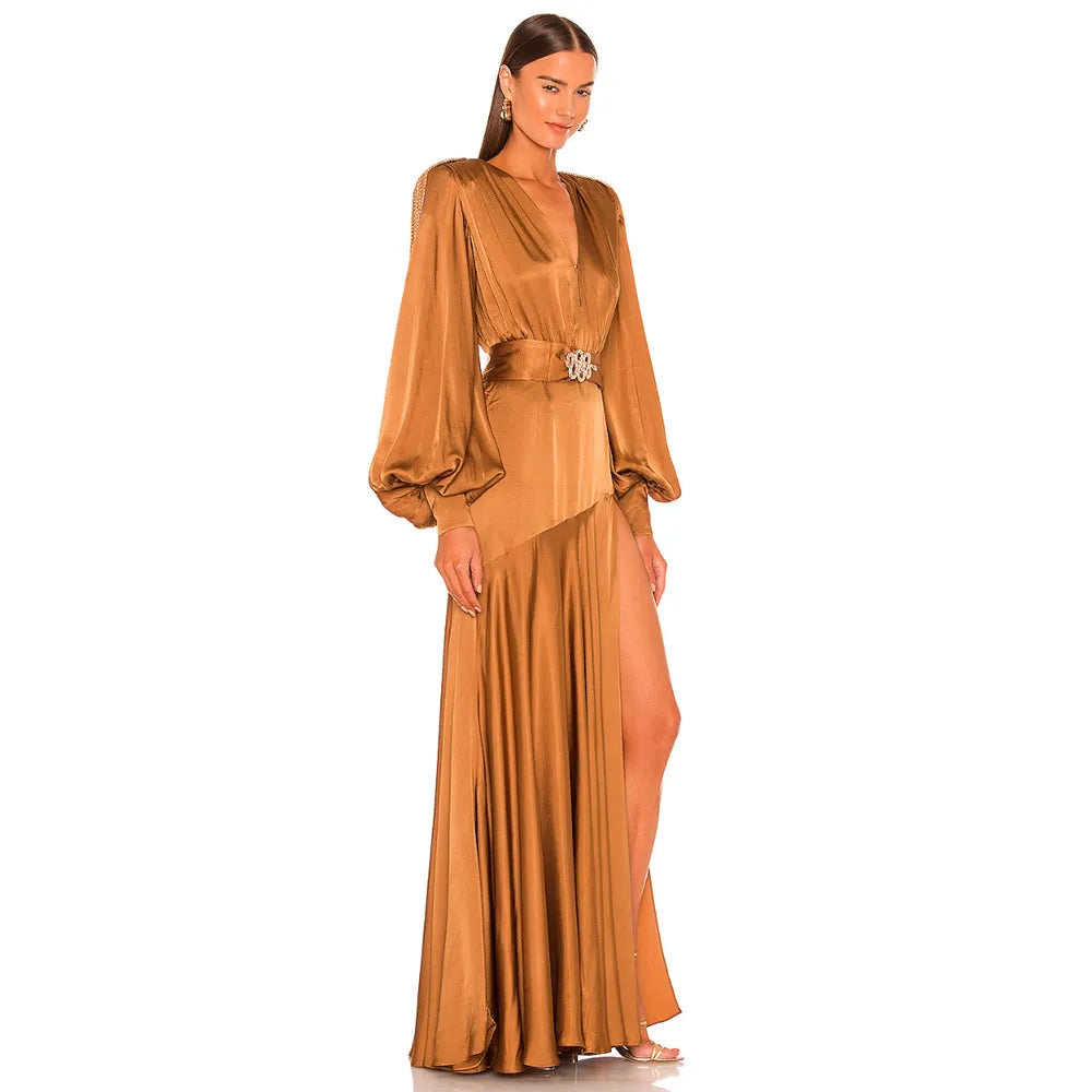 Autumn Elegance Belted Maxi Dress