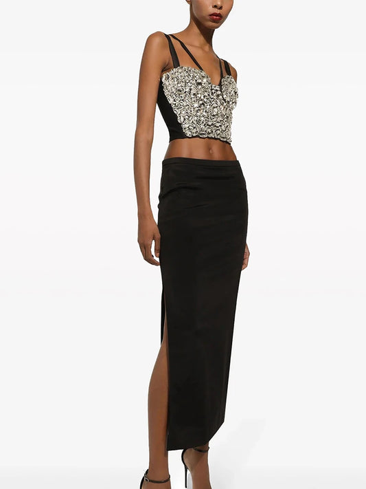 Rhinestone Bandage Vest & Maxi Skirt Set