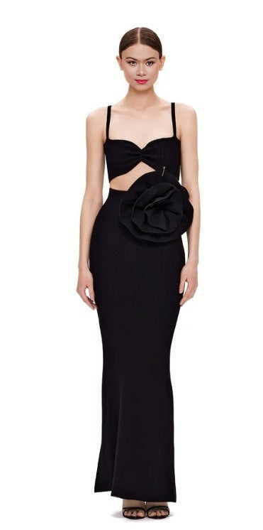 Noir Bloom Backless Bandage Dress