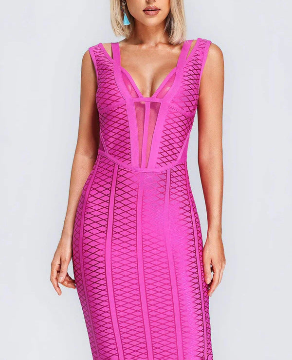 Plunge V-Neck Bandage Bodycon Dress