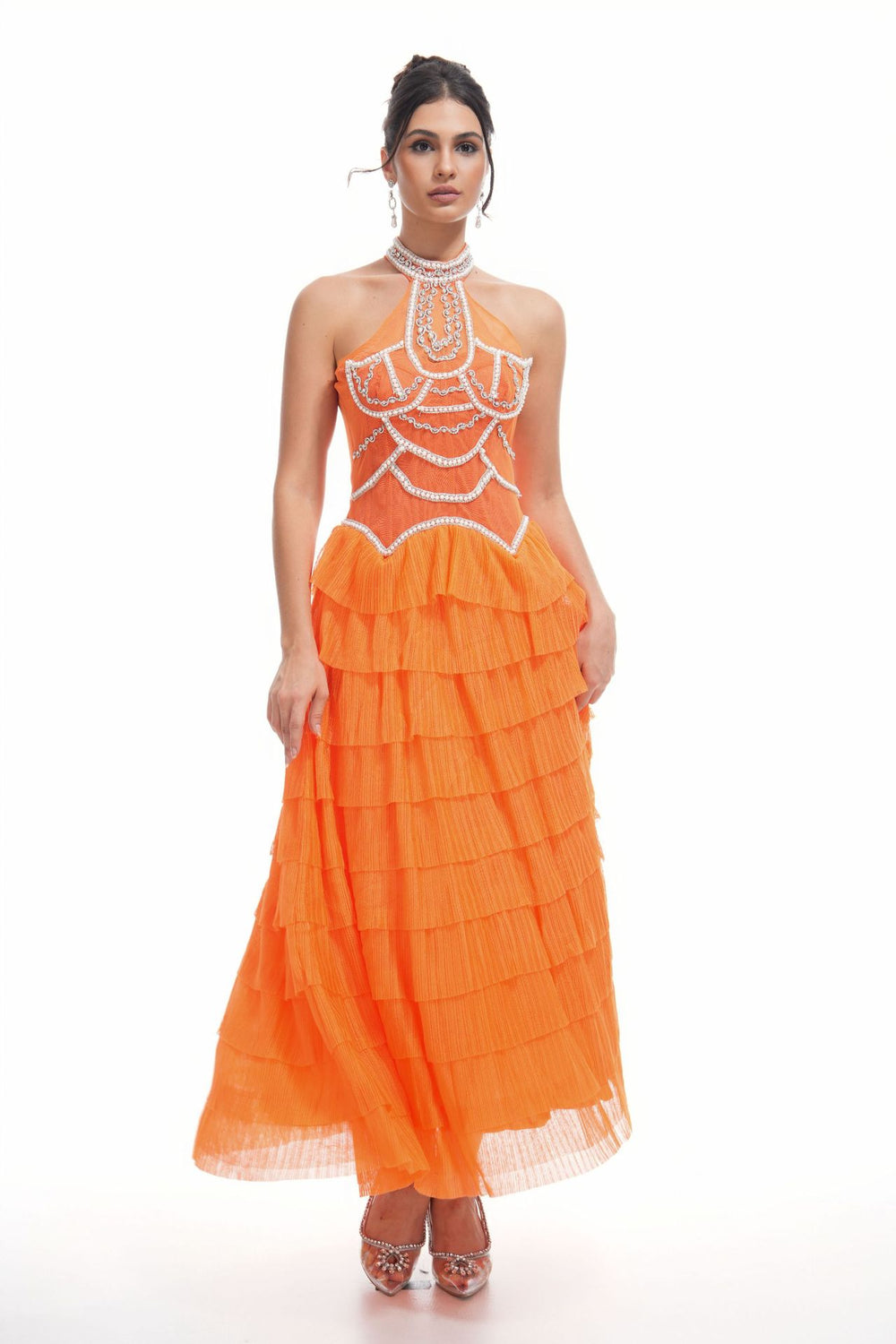 Chandelier Beaded Halter Gown