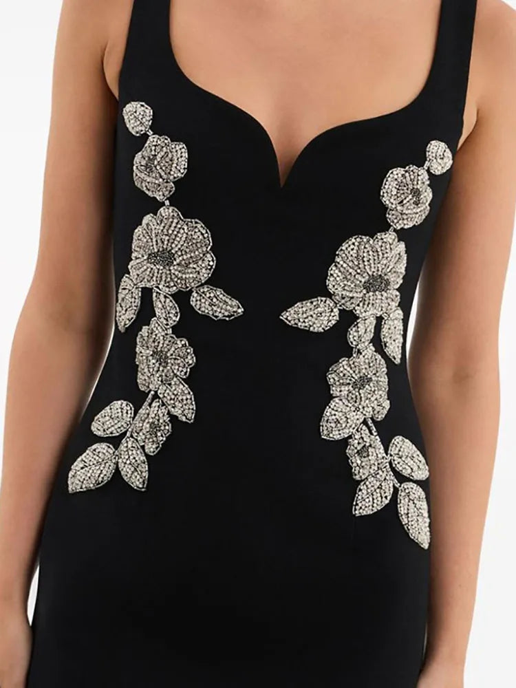 Noir Diamond Bloom Bandage Dress