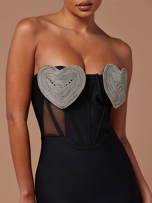 Black Diamond Heart Couture Bandage Dress