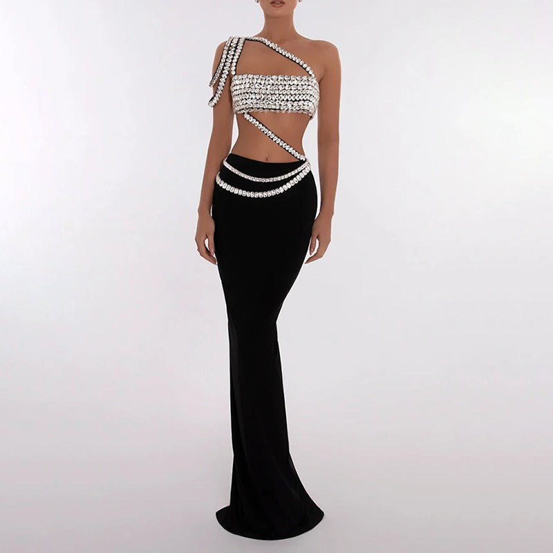 Diamond Noir Asymmetric Two-Piece Set
