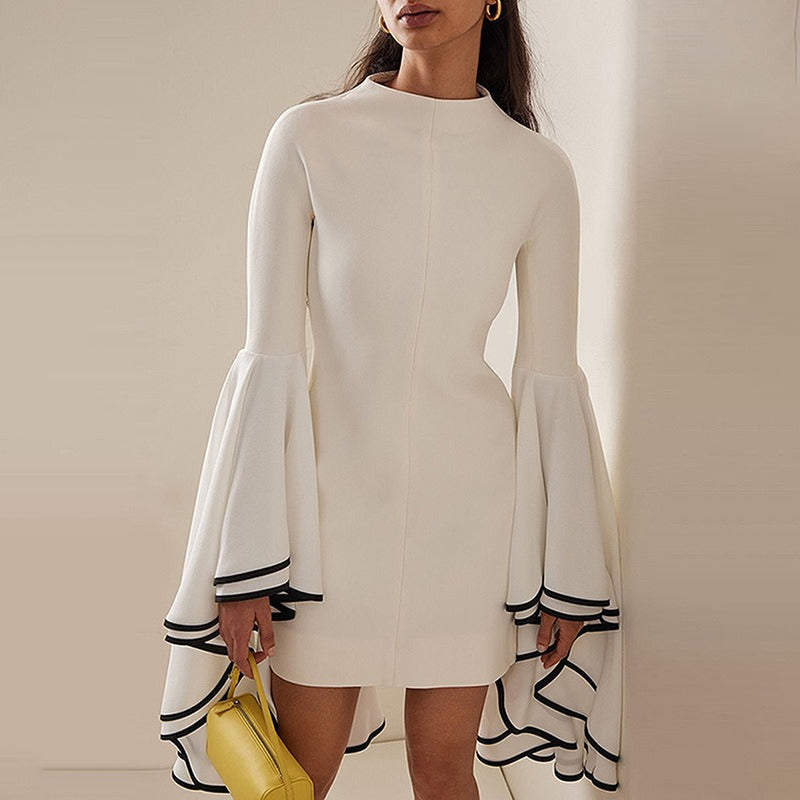 Refined Ruffled Butterfly Sleeve Tunic Dress
