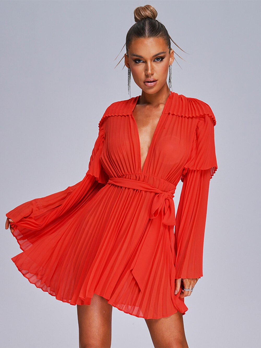 Sunset Flare Sleeve Chiffon Mini Dress