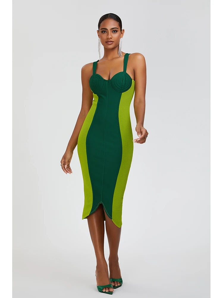 Emerald Two-Tone Bandage Runway Dress