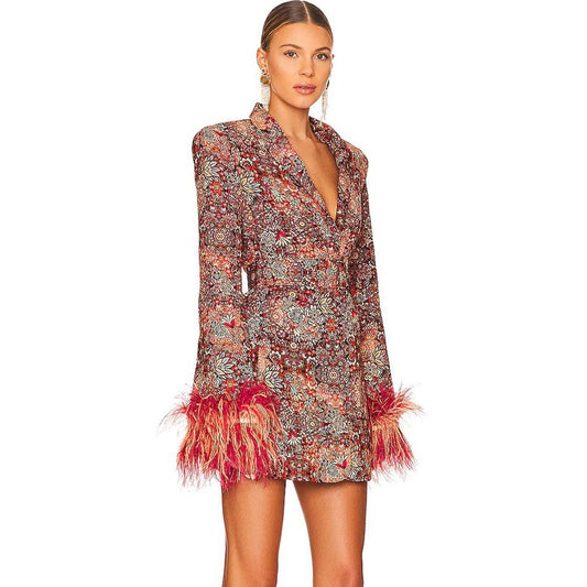 Feathered Bloom Blazer Wrap Dress