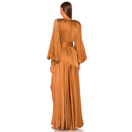 Autumn Elegance Belted Maxi Dress