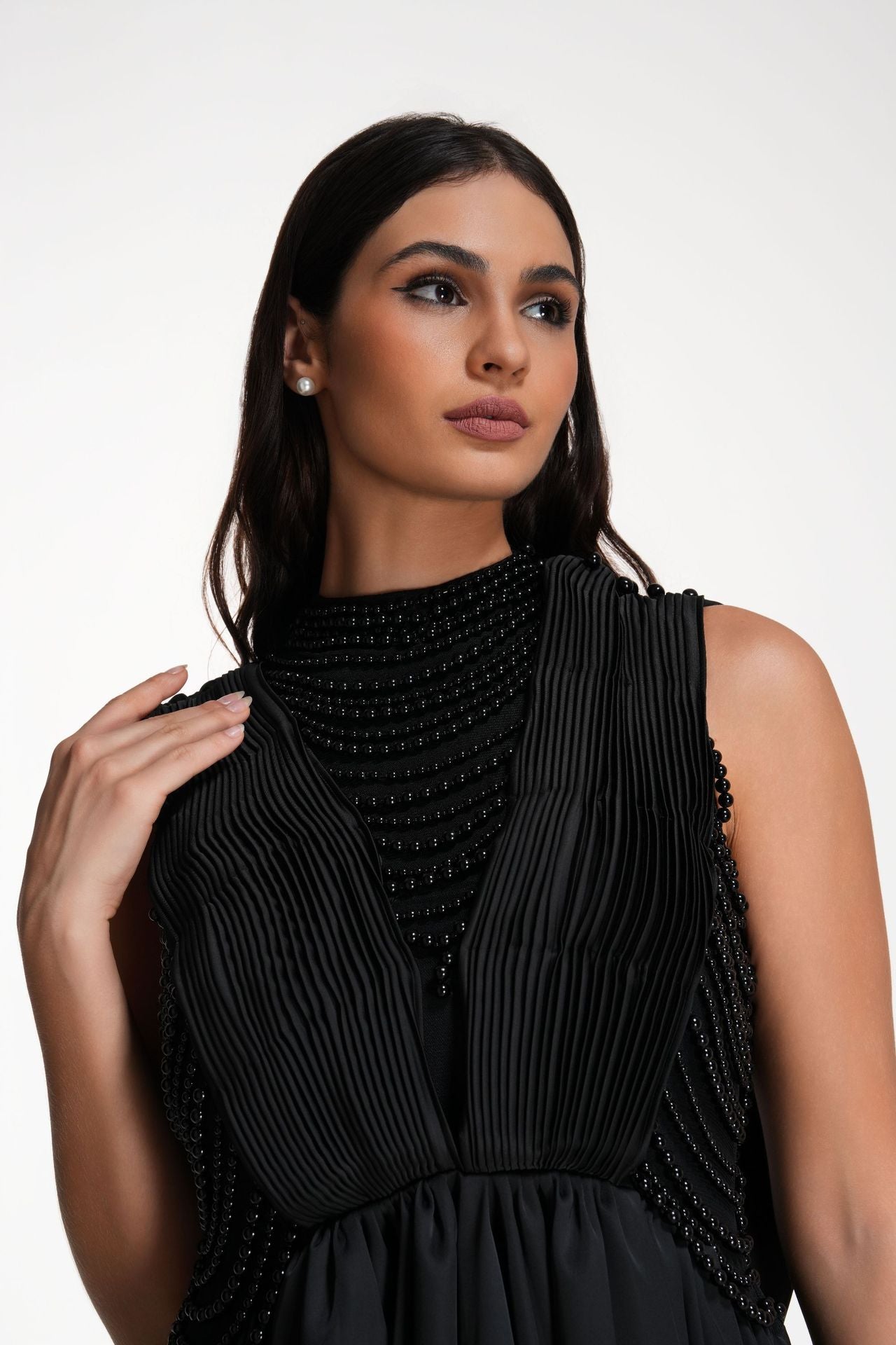 Regal Beaded High-Low Evening Gown