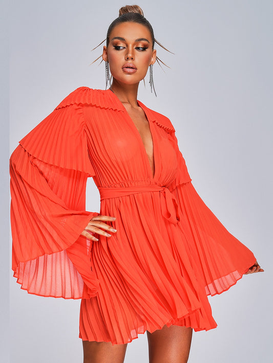 Sunset Flare Sleeve Chiffon Mini Dress