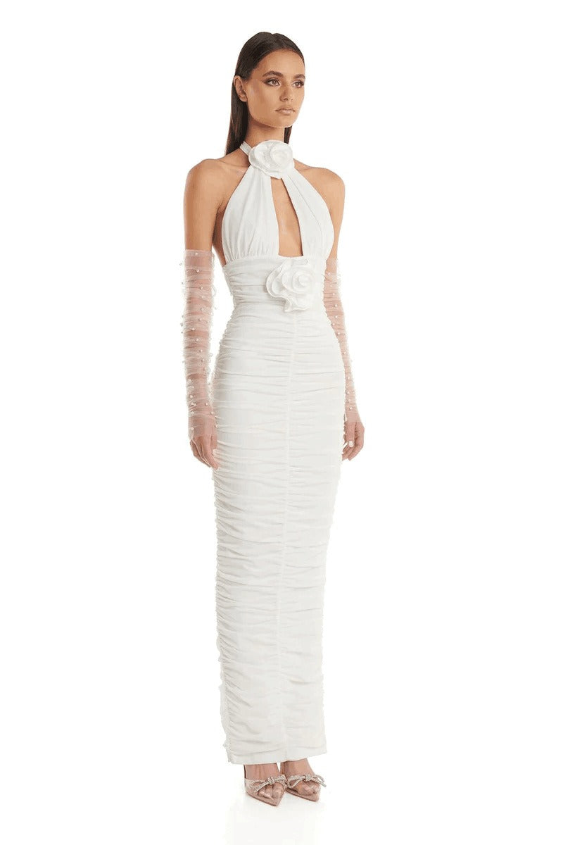 White Blossom Halter Bandage Dress