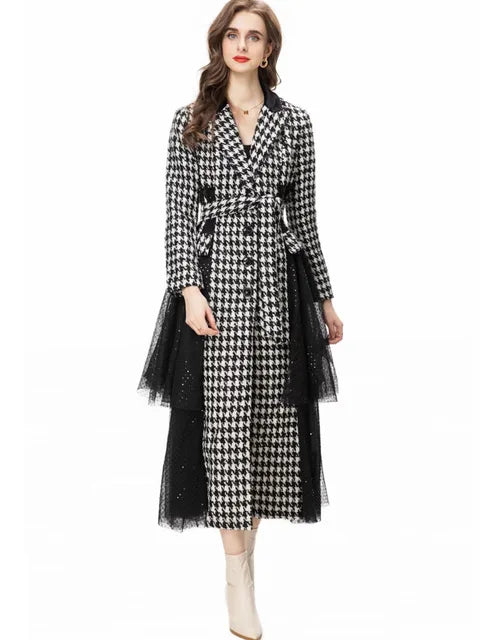 Sequin Plaid Mesh Windbreaker Coat