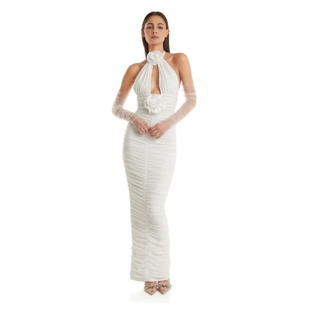 White Blossom Halter Bandage Dress