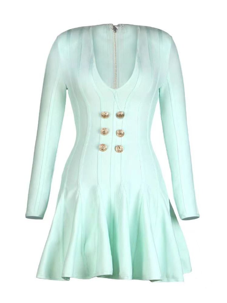 Luxe Icon Mint & Gold Button Bandage Dress