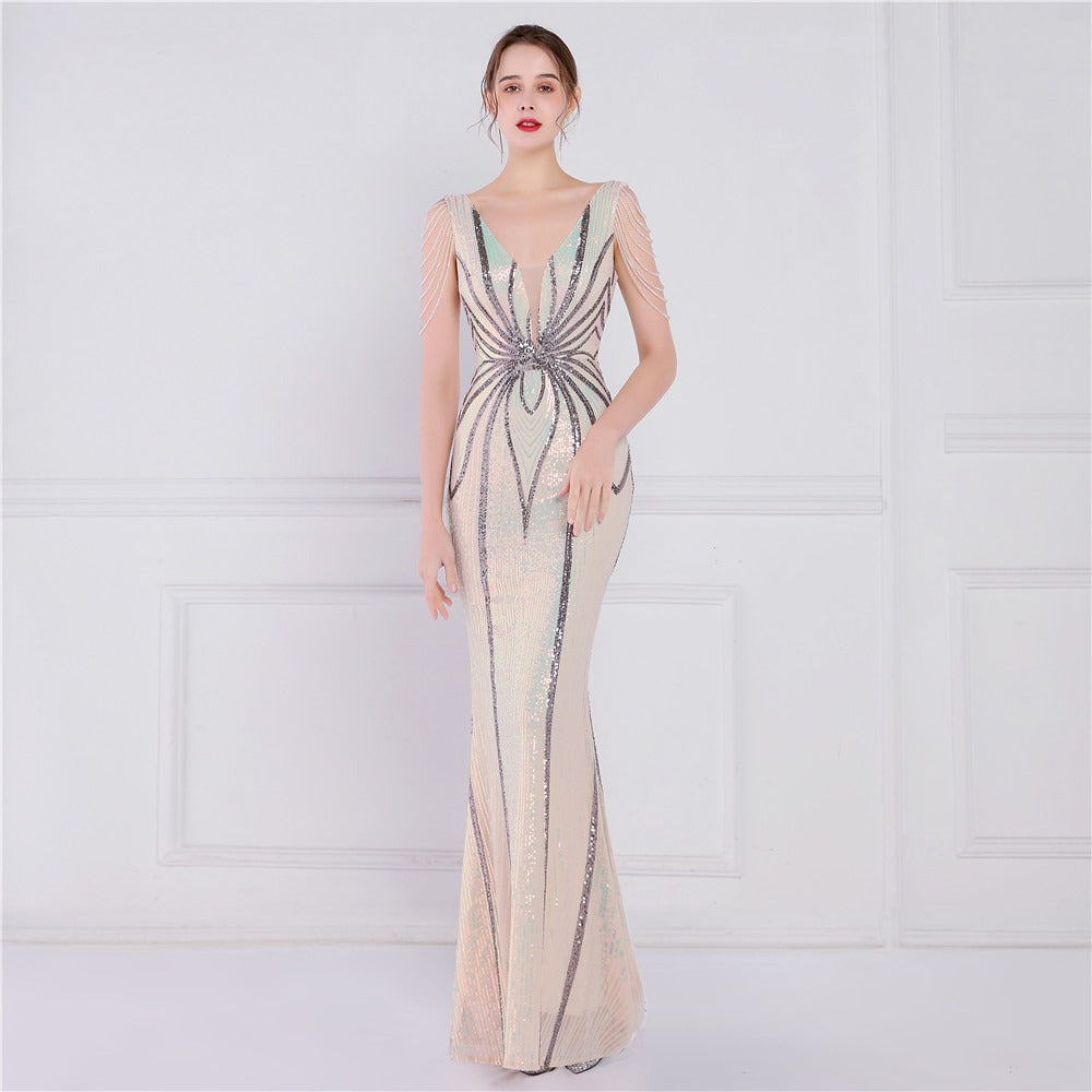Artisan Beaded Sequin Mermaid Gown