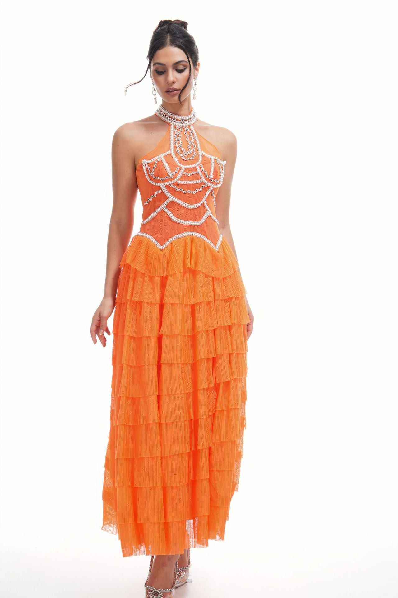 Chandelier Beaded Halter Gown