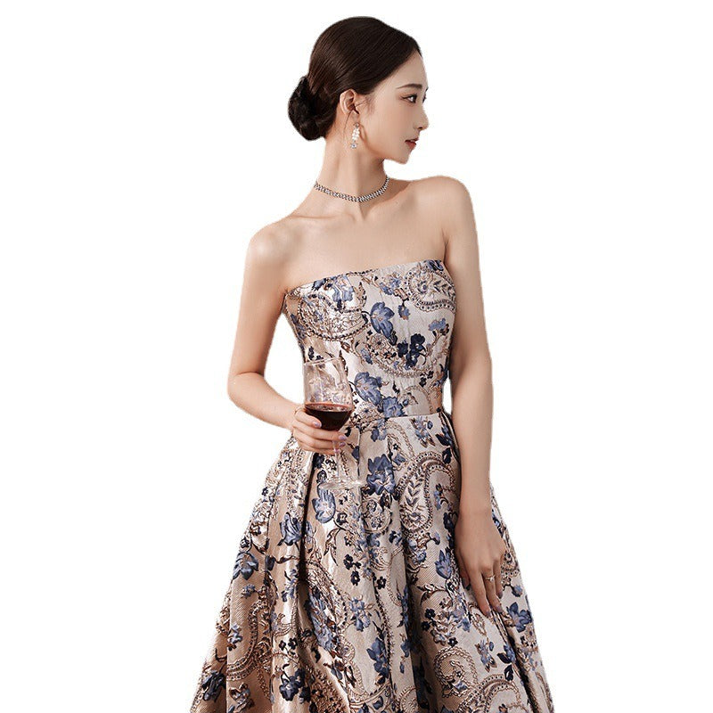 Jacquard Satin Princess Ball Gown with Train
