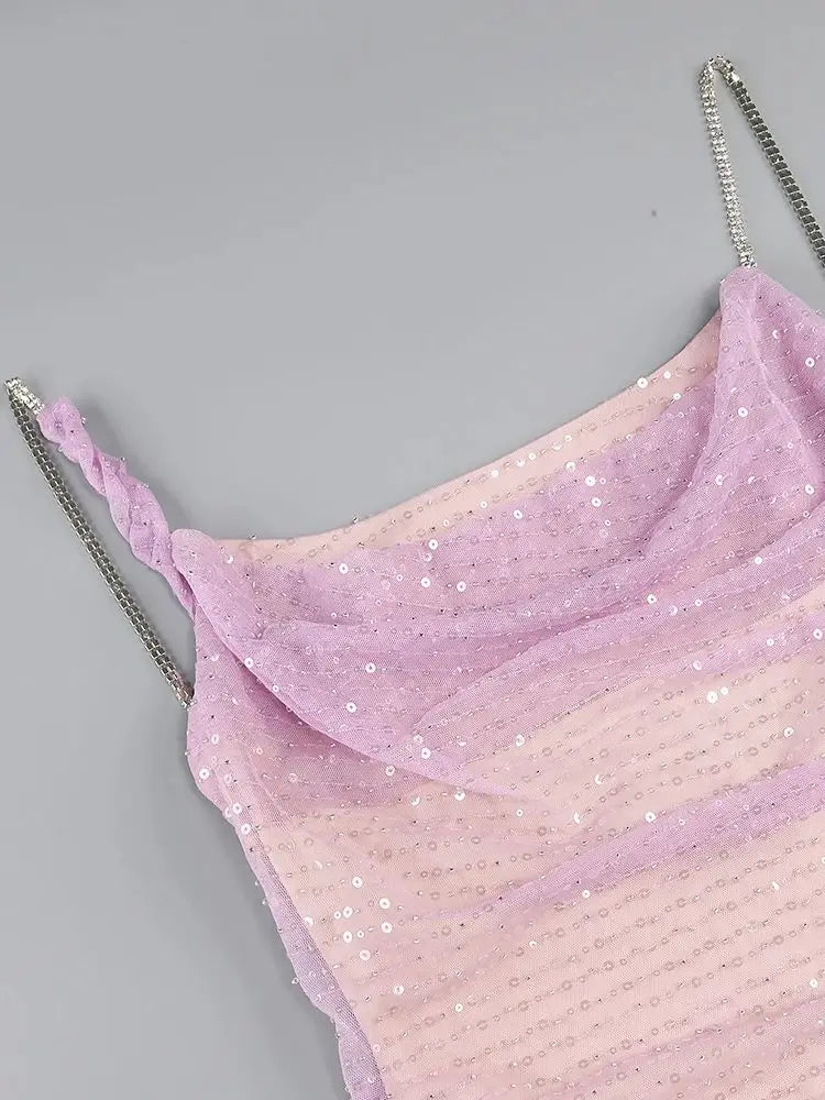 Celebrity Sequin Mesh Chain Gown