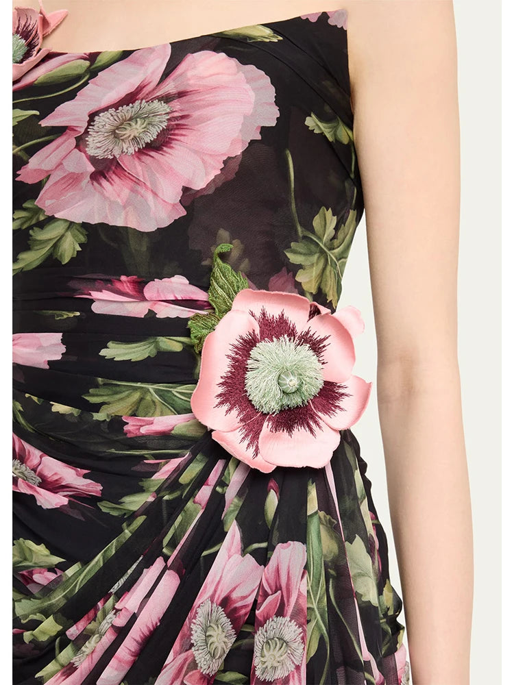 Bloom Floral Embroidered Mesh Mini Dress