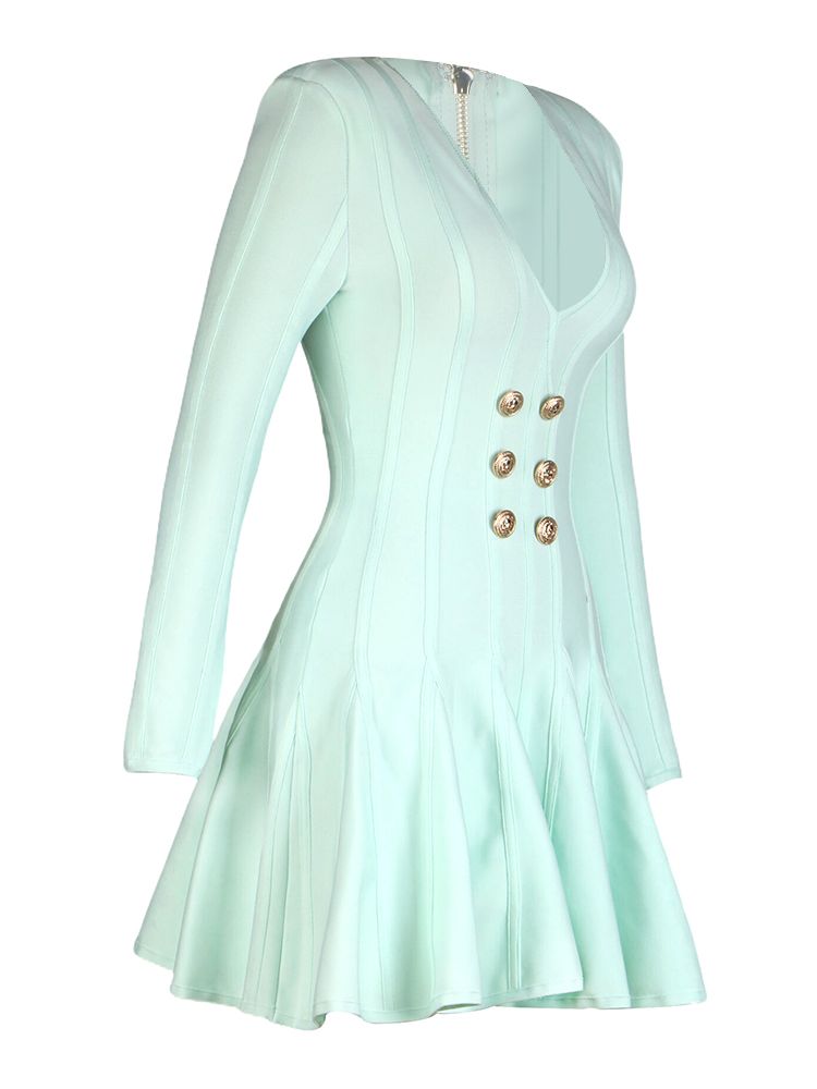 Luxe Icon Mint & Gold Button Bandage Dress