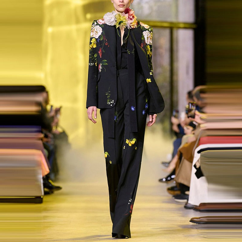 Digitale Chic One-Button Suit & Flared Pants Set