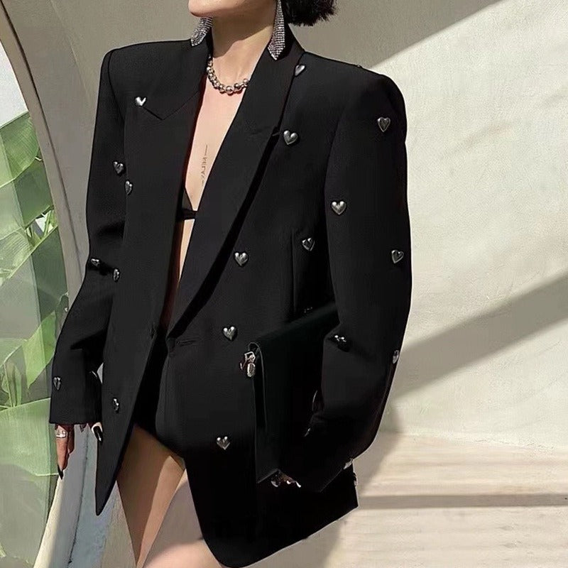 Noir Amour 3D Heart Beaded Statement Blazer