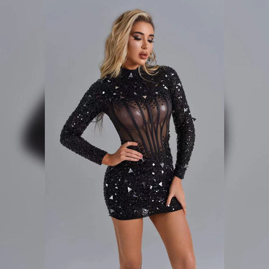 Sequin Mesh Bandage Gown