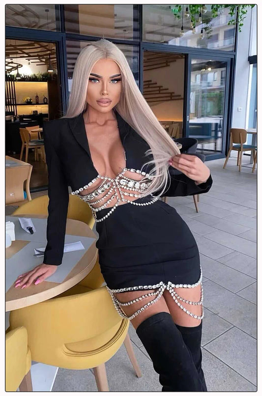 Diamond Chain Embellished Two-Piece Suit