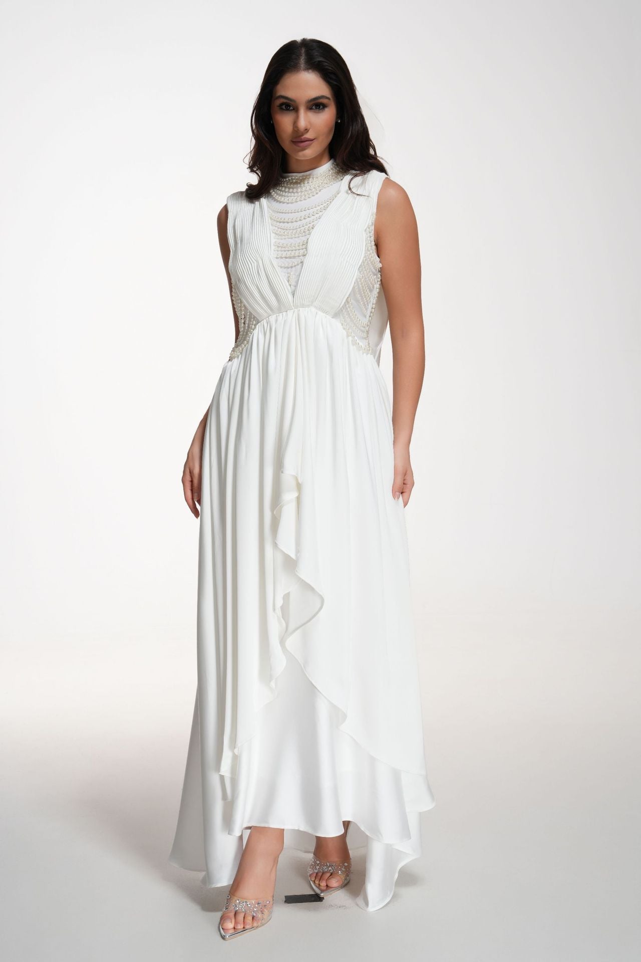 Regal Beaded High-Low Evening Gown