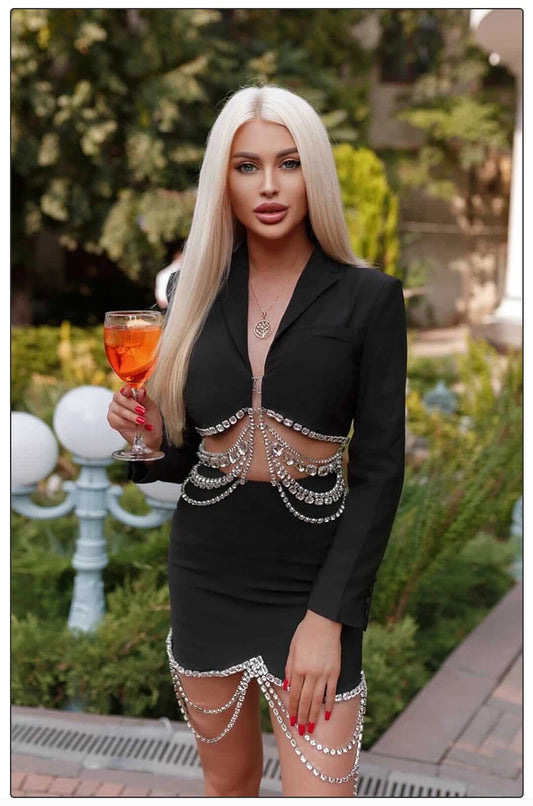 Diamond Chain Embellished Two-Piece Suit